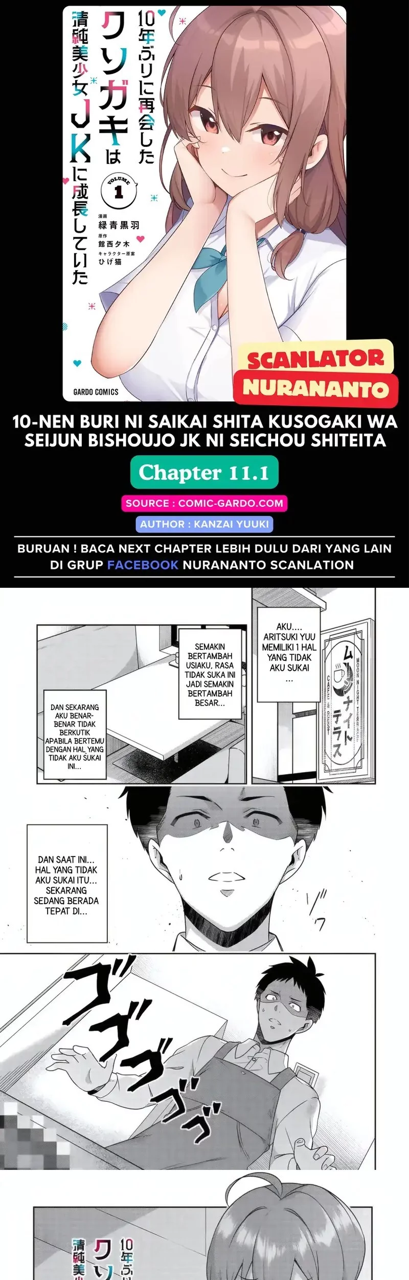 Baca Komik 10-Nen Buri ni Saikai shita Kusogaki wa Seijun Bishoujo JK ni Seichou shiteita Chapter 11.1 Gambar 1