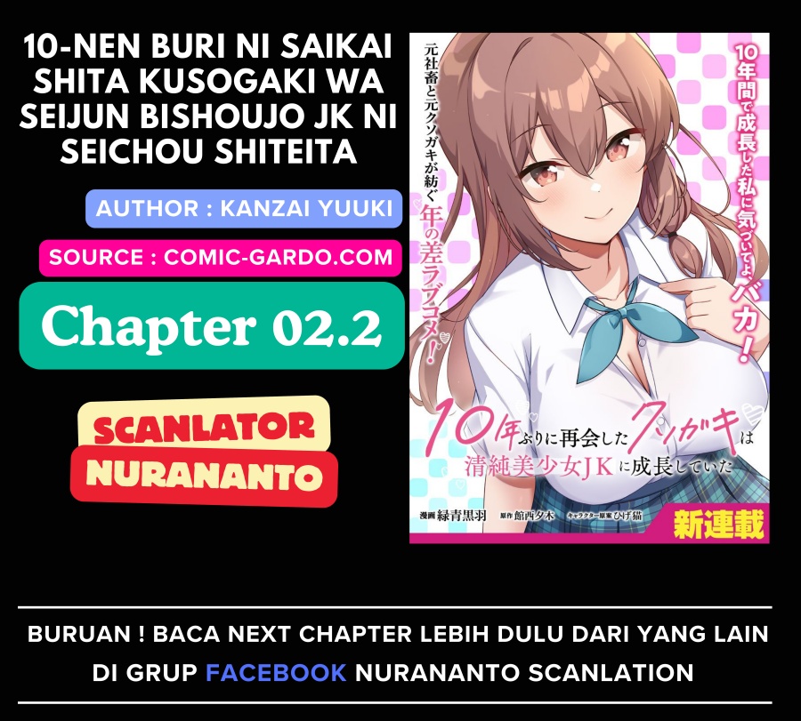 Baca Komik 10-Nen Buri ni Saikai shita Kusogaki wa Seijun Bishoujo JK ni Seichou shiteita Chapter 2.2 Gambar 1
