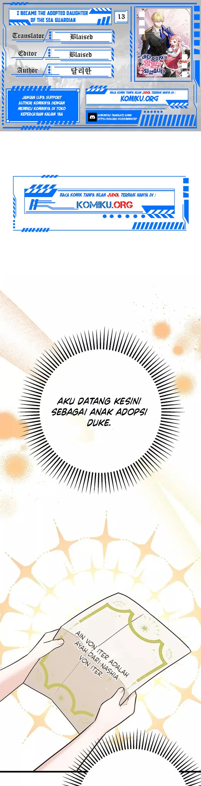 Baca Komik I Became the Adopted Daughter of the Sea Guardian Chapter 13 Gambar 1