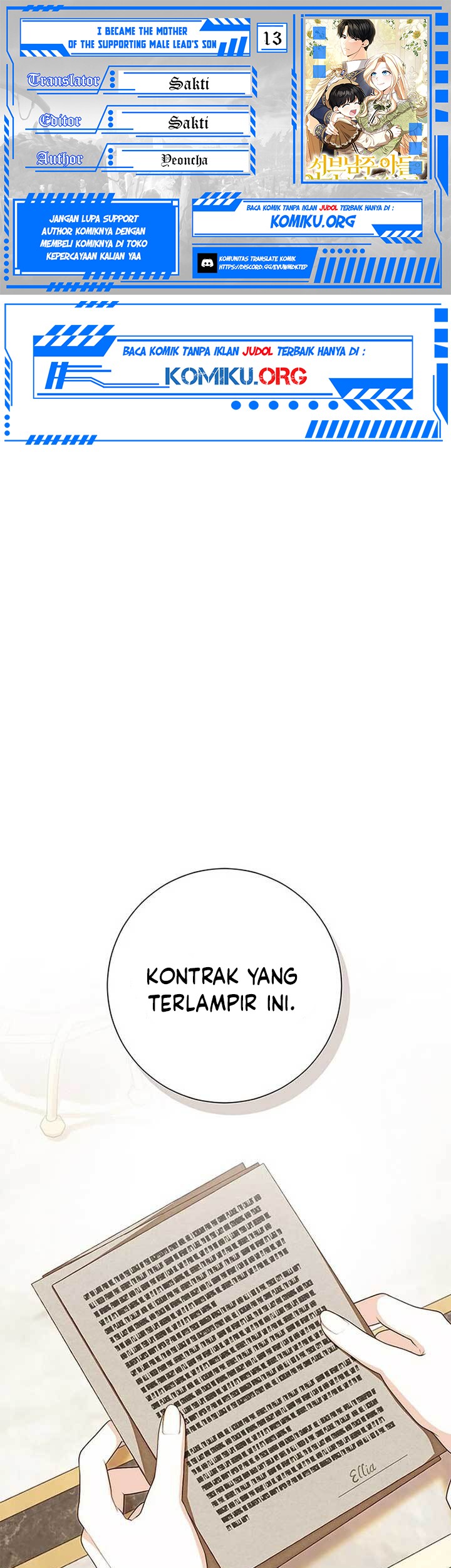 Baca Komik I Became the Mother of the Supporting Male Lead's Son Chapter 13 Gambar 1