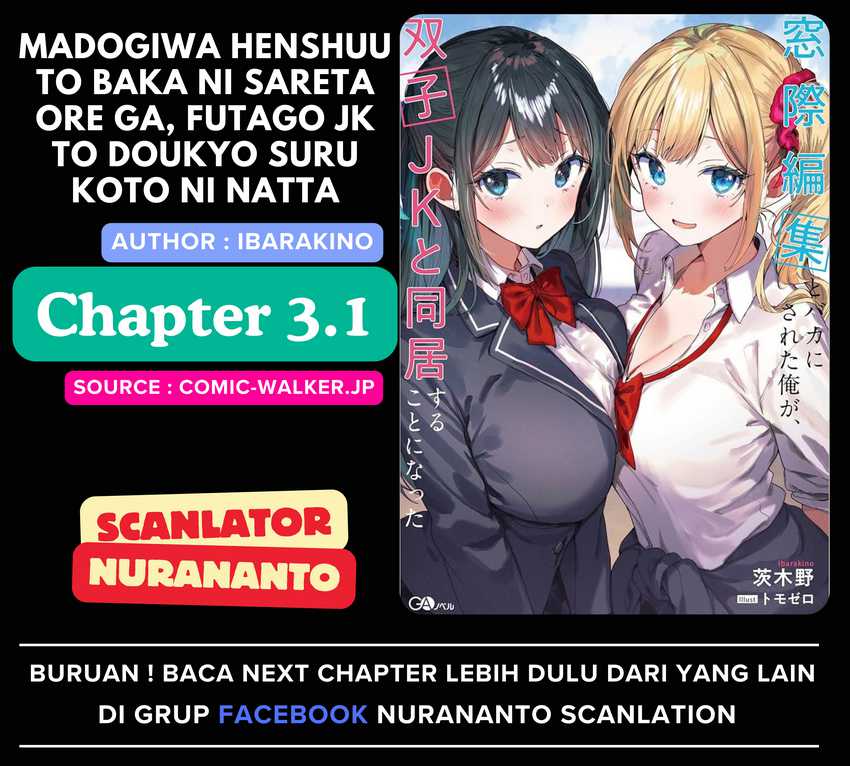 Baca Komik Madogiwa henshuu to baka ni sareta ore ga, futago JK to doukyo suru koto ni natta Chapter 3.1 Gambar 1
