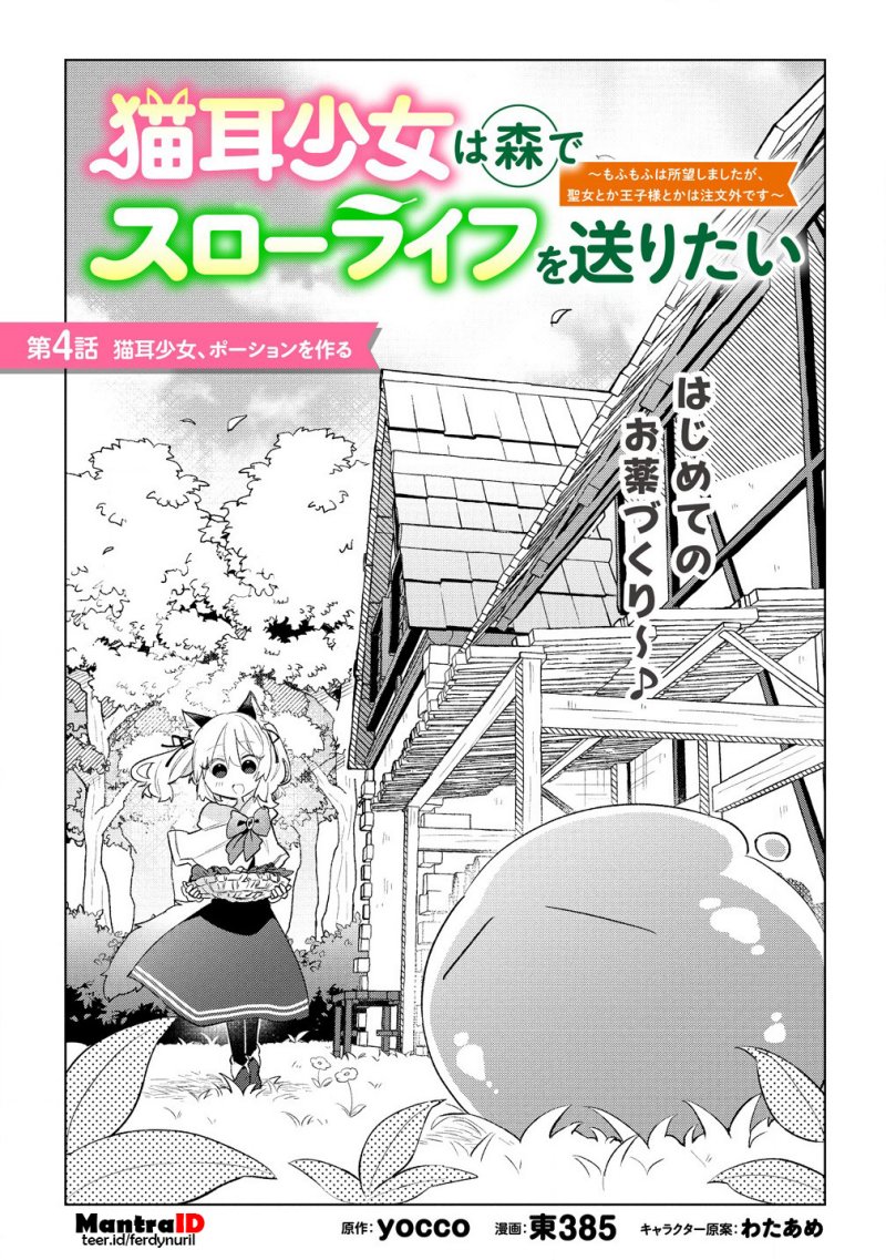 Baca Komik Nekomimi Shoujo wa Mori de Slow Life wo Okuritai: Mofumofu wa Shomou Shimashita ga, Seijo to ka Ouji-sama to ka wa Chuumongai desu Chapter 4.1 Gambar 1