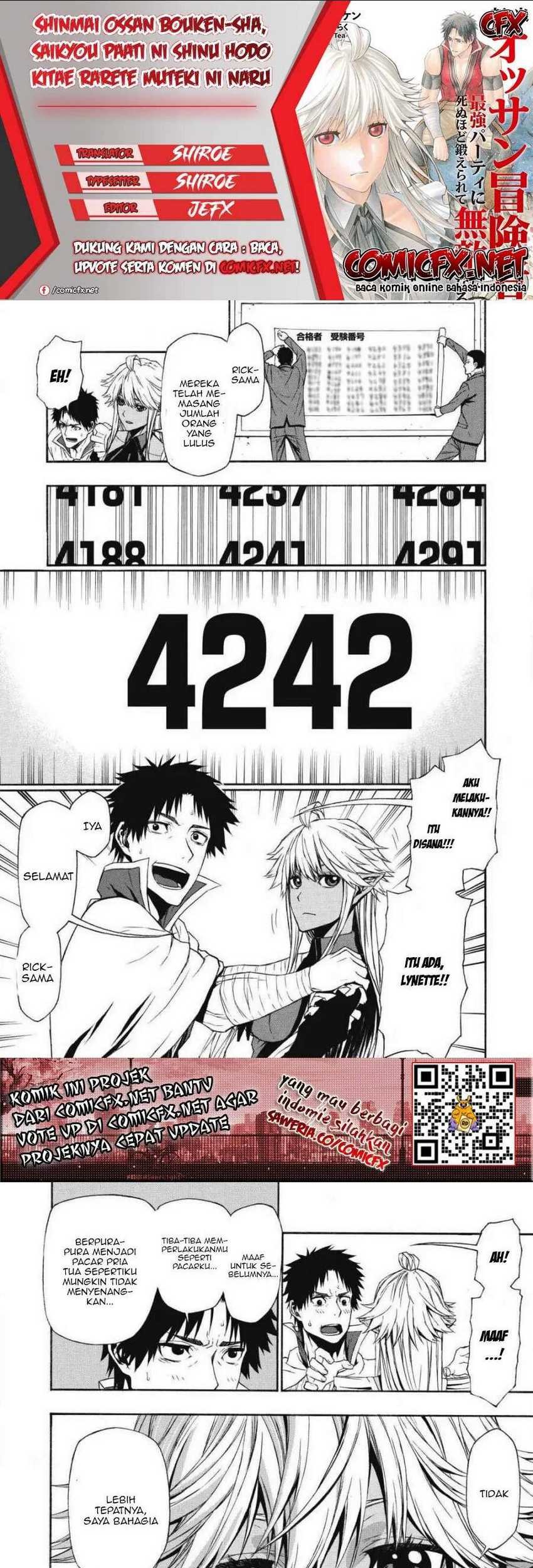 Baca Komik Shinmai Ossan Bouken-sha, Saikyou paati ni shinu hodo kitae rarete Muteki ni naru Chapter 04.2 Gambar 1