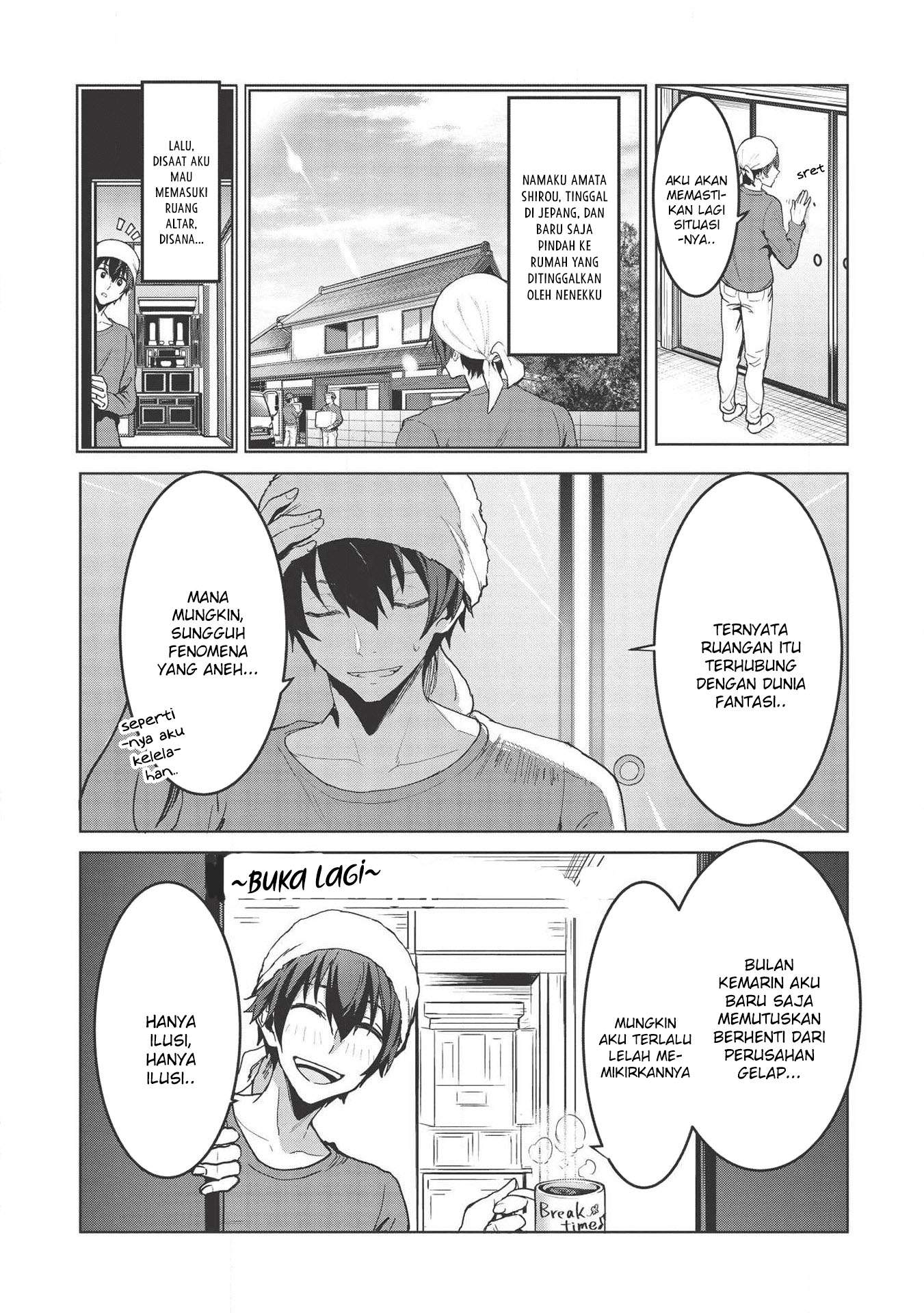 Itsu Demo Jitaku ni Kaereru Ore wa, Isekai de Gyoushoujin o Hajimemashita Chapter 1 Gambar 8