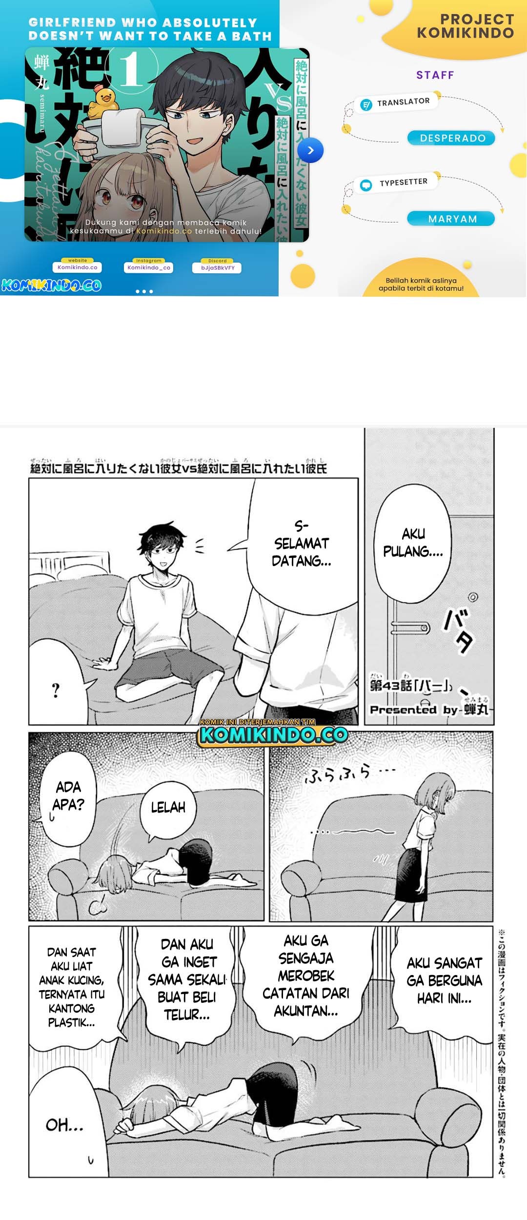 Baca Komik Girlfriend Who Absolutely Doesn’t Want to Take a Bath VS Boyfriend Who Absolutely Wants Her to Take a Bath Chapter 43 Gambar 1
