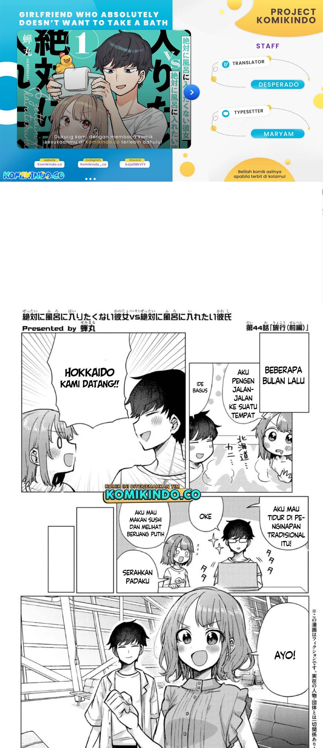Baca Komik Girlfriend Who Absolutely Doesn’t Want to Take a Bath VS Boyfriend Who Absolutely Wants Her to Take a Bath Chapter 44 Gambar 1