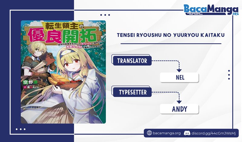 Baca Komik Tensei Ryoushu no Yuuryou Kaitaku: Zensei no Kioku o Ikashite White ni Tsutometara, Yuunou na Jinzai ga Atsumari Sugimashita Chapter 06.1 Gambar 1