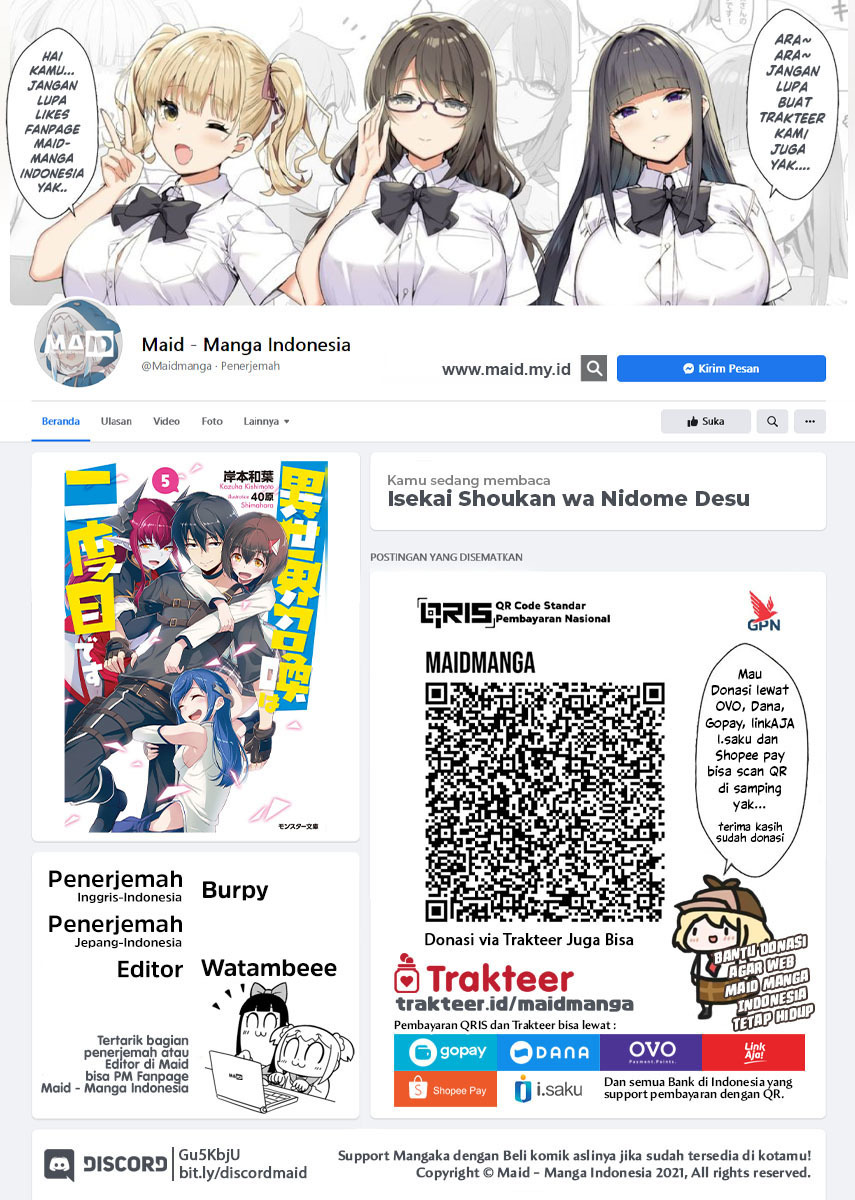 Baca  Isekai Shoukan wa Nidome Desu Chapter 27.1 Gambar 2