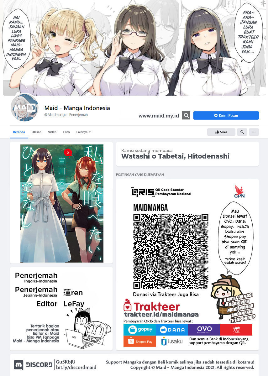 Baca  Watashi o Tabetai, Hitodenashi Chapter 28 Gambar 2