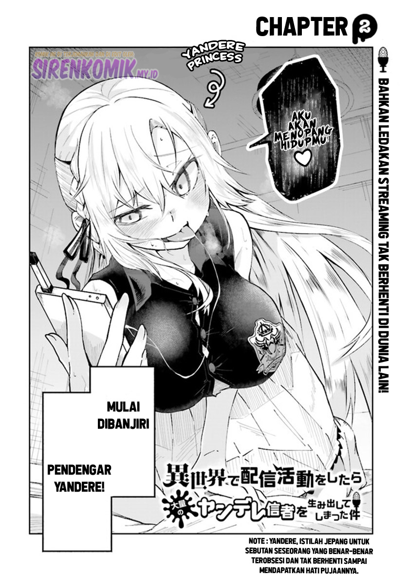 Isekai de Haishin Katsudou wo Shitara Tairyou no Yandere Shinja wo Umidashite Shimatta Ken Chapter 02 Gambar 3