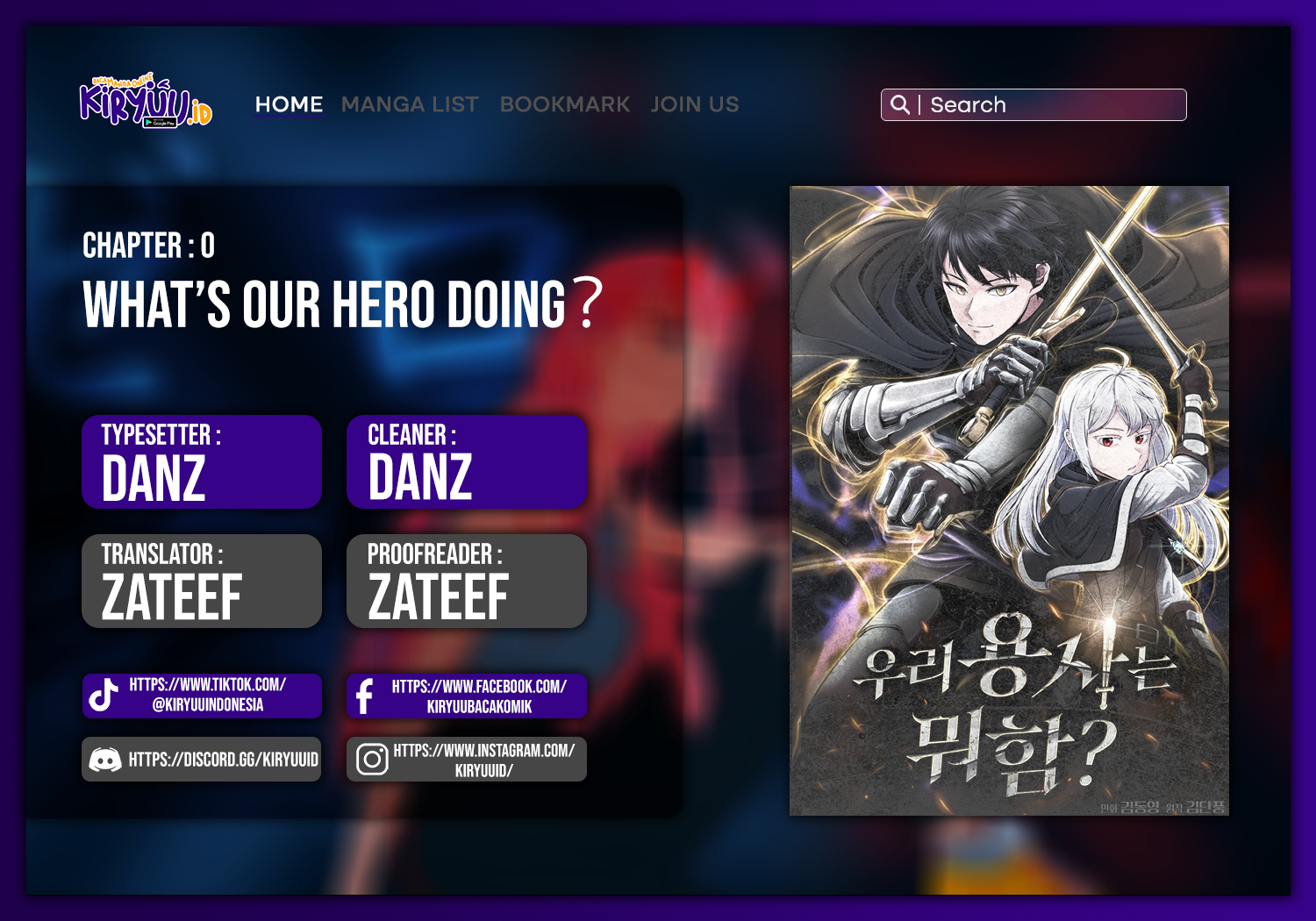 Baca Komik What’s Our Hero Doing? Chapter 00.1 Gambar 1