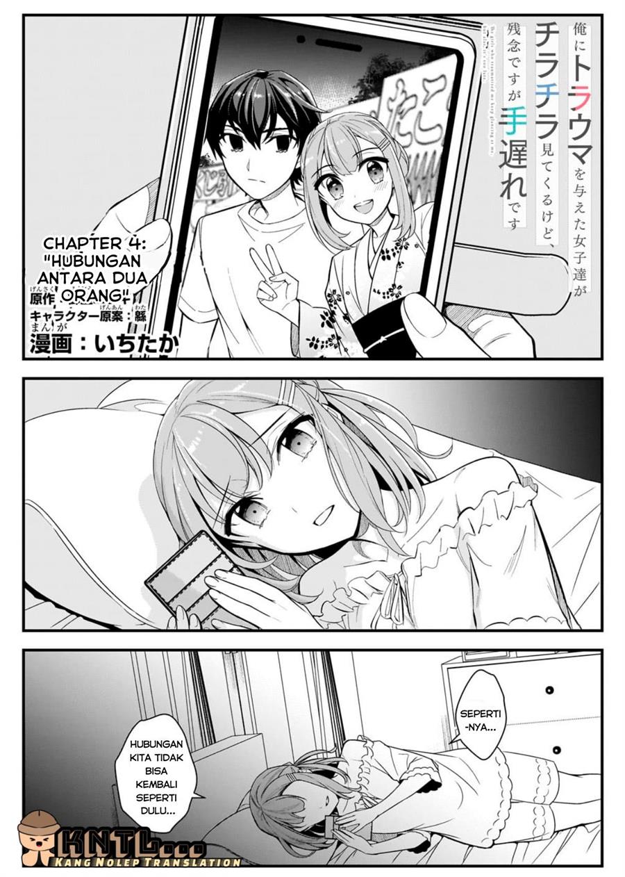 Baca Komik Ore ni Trauma wo Ataeta Joshi-tachi ga Chirachira Mitekuru kedo, Zannen desu ga Teokure desu Chapter 04 Gambar 1